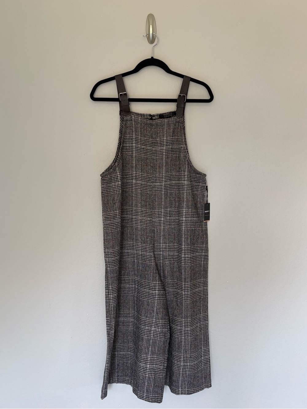 NWT Forever 21 Plaid Tweed Wide Leg Culotte Overalls Size M - Picture 6 of 7
